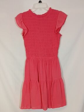 EUC Mine Bright Pink Smocked Tiered Dress Size Small Summer